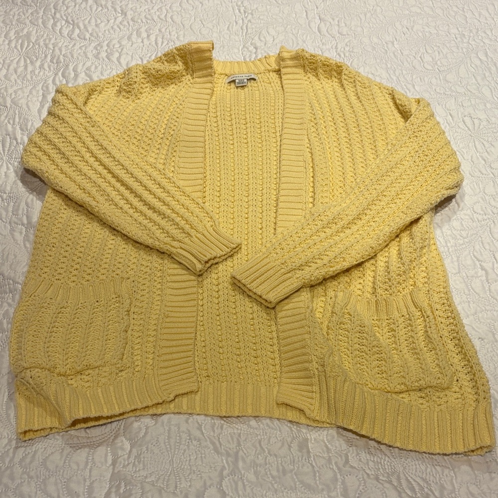 American Eagle Outfitters Yellow Cable Knit Cardigan